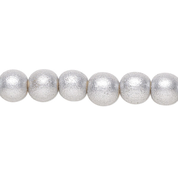 Bead, painted Taiwanese cheesewood (coated), metallic silver, 7-8mm round. Sold per pkg of (2) 15-1/2" to 16" strands. image number 0