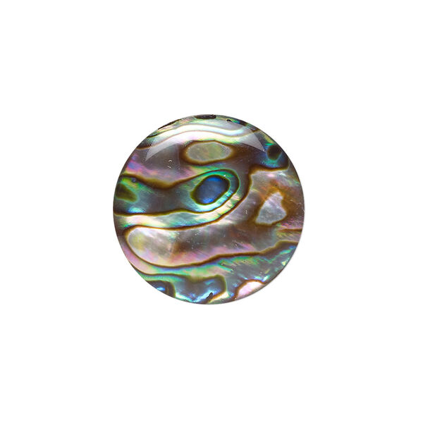 Cabochon, paua shell (coated / assembled), 20mm calibrated round, Mohs hardness 3-1/2. Sold per pkg of 2. image number 0