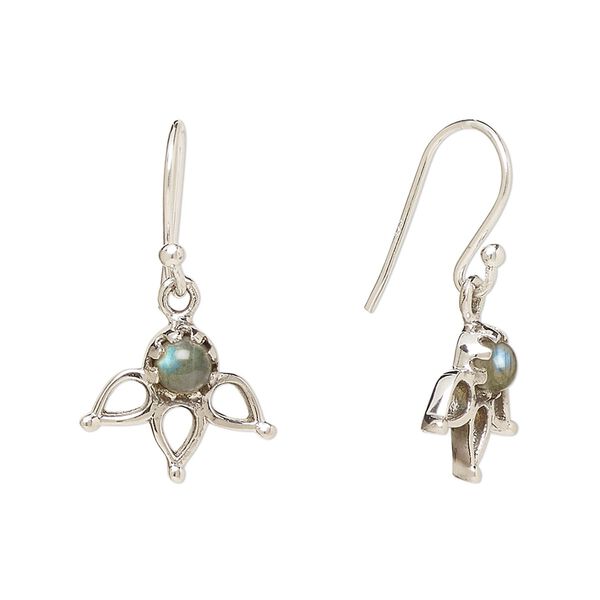 Earring, Create Compliments®, antiqued sterling silver and labradorite (natural), fishhook, 27mm with 14.5 x 12.5mm single-sided open 3-teardrop, 21 gauge. Sold per pair. image number 0