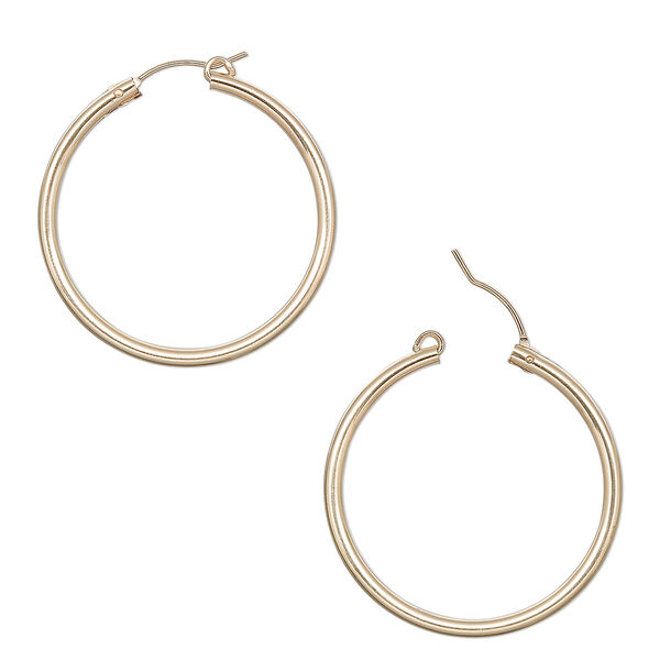Earring, 14Kt gold-filled, 35mm flexible round hoop with latch-back closure. Sold per pair. image number 0