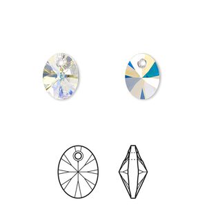 Drop 192pk crystal AB, Swarovski® 10x8mm pendant mini oval 6028