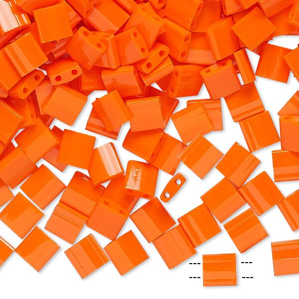 Seed bead, TILA®, glass, pkg/10g, 5mm full tila square, opaque orange, (TL-406). image number 0