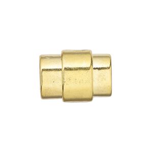 Clasp, magnetic barrel, glue-in, gold-finished brass, 20x15mm. Sold individually.
