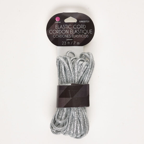 Elastic 1pkg1, textured flat cord metallic silver 23 foot / 5.5mm image number 0