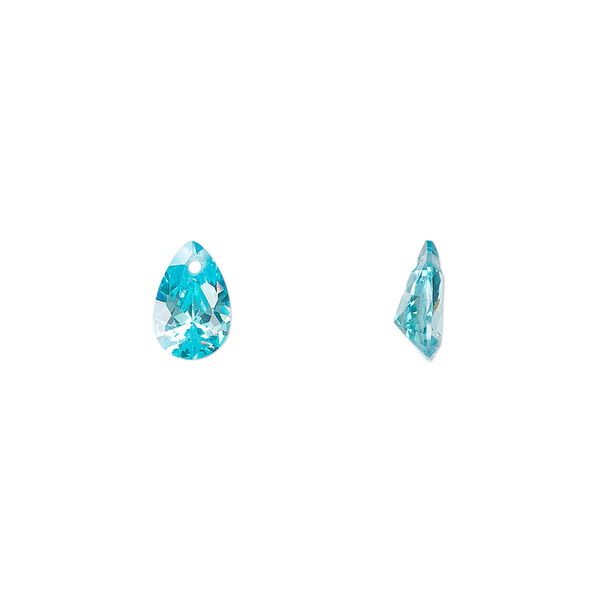 Drop, cubic zirconia, aqua blue, 9x6mm hand-faceted teardrop, Mohs hardness 8-1/2. Sold per pkg of 2. image number 0
