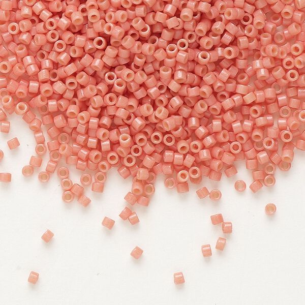 Seed bead, Delica®, glass, pkg/50g, #11 round, Duracoat® opaque outside dyed light watermelon (DB-2114). image number 0