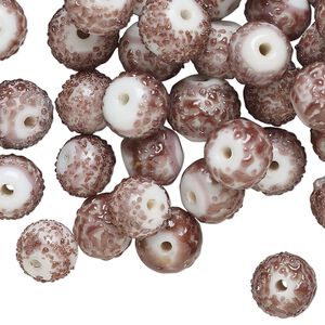 Bead, glass, opaque purple and white, 8mm textured round. Sold per 2-ounce pkg, approximately 65 beads.