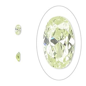 Gem, cubic zirconia, peridot green, 5x3mm faceted oval, Mohs hardness 8-1/2. Sold per pkg of 5.