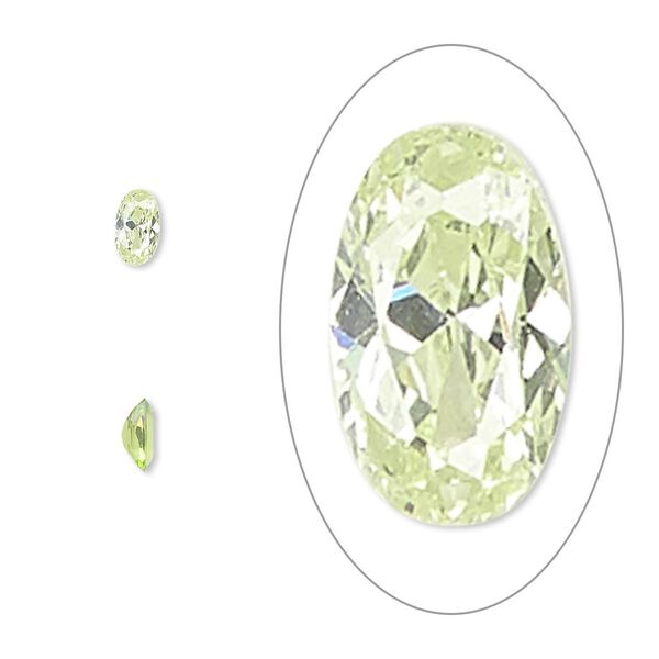 Gem, cubic zirconia, peridot green, 5x3mm faceted oval, Mohs hardness 8-1/2. Sold per pkg of 5. image number 0