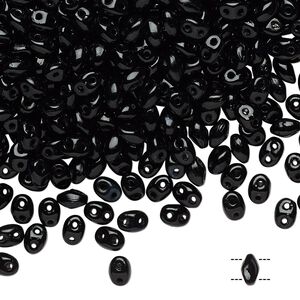 Bead, Preciosa Twin™, Pressed Twin, Czech pressed glass, opaque black, 5x2.5mm with (2) 0.7-0.8mm holes. Sold per 250-gram pkg.