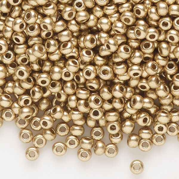 Seed bead, Preciosa Ornela Czech glass, pkg/50g, #8 rocaille, opaque metallic soft gold, (01710). image number 0
