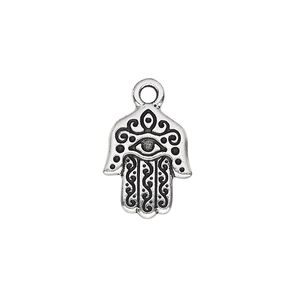 Drop, TierraCast®, antique silver-plated pewter (tin-based alloy), 16x13mm double-sided Fatima hand with eye. Sold per pkg of 20.