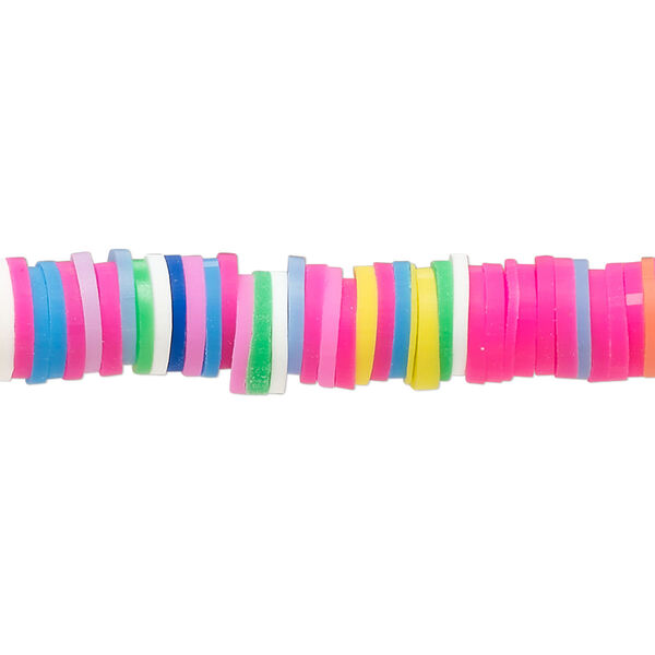 Bead, polymer clay, opaque multicolored, 8x2mm heishi. Sold per pkg of (2) 16-inch strands. image number 0