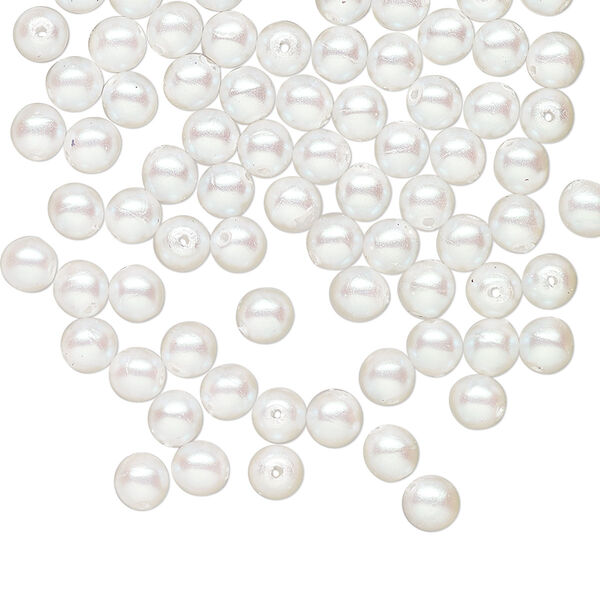 Bead druk Czech pearl-coated glass 100pk 4mm round, iridescent opaque white image number 0