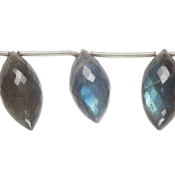 Labradorite 1pkg14, hand-cut top-drilled faceted marquise bead natural B- grade, graduated 15x8mm-23x13mm image number 0