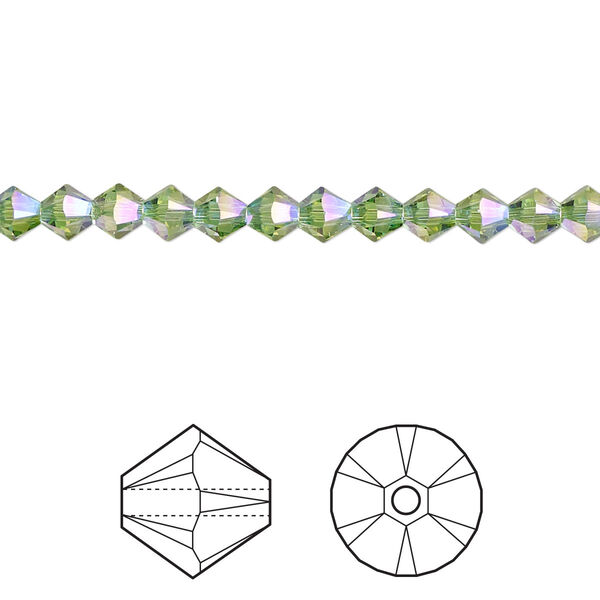 Bead 48pk peridot shimmer 2X, Crystal Passions® 4mm bicone 5328 image number 0