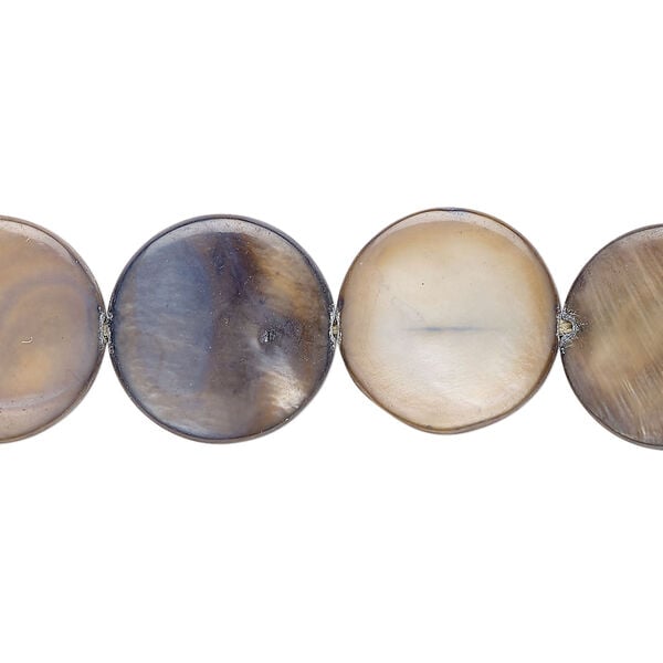 Mother-of-pearl shell 1pkg1, puffed flat round bead 15 inch blue / brown 14-15mm image number 0