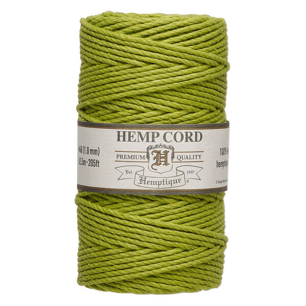 Cord, Hemptique®, polished hemp, lime green, 1.8mm, 48-pound test. Sold per 205-foot spool. image number 0