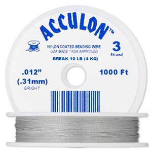 Beading wire, Acculon®, nylon-coated stainless steel, clear, 3 strand, 0.012-inch diameter. Sold per 1,000-foot spool.