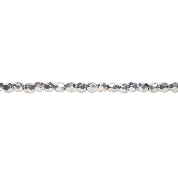 Bead, Czech fire-polished glass, opaque silver, 2.4-2.6mm faceted round. Sold per 8-inch strand, approximately 80 beads. image number 0