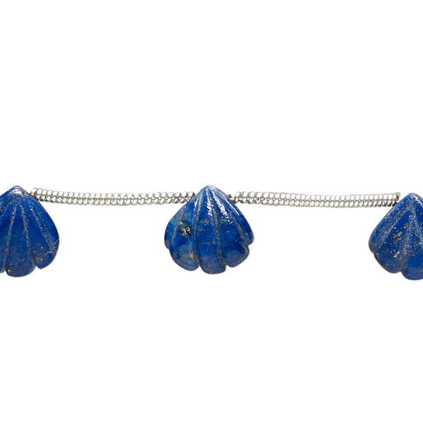 Bead, lapis lazuli (natural), 9-10mm hand-cut top-drilled carved puffed shell, B grade, Mohs hardness 5 to 6. Sold per pkg of 10. image number 0