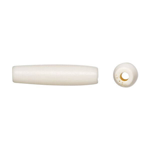 Bead, bone (bleached), white, 25x5mm-25x8mm hand-cut hairpipe, Mohs hardness 2-1/2. Sold per pkg of 40. image number 0