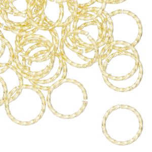 Jump ring, brass, 12mm hand-cut twisted round, 9.7mm inside diameter, 16 gauge. Sold per pkg of 50.