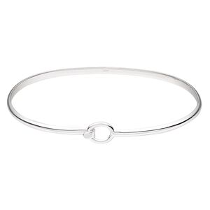 Bracelet, bangle, sterling silver, 3mm wide half-round, 7 inches with hook closure. Sold individually.