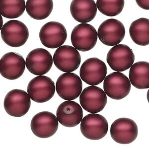 Bead, Czech pearl-coated glass druk 1pkg50, opaque matte sangria, 8mm round.