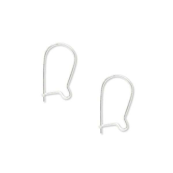 Ear wire, sterling silver, 14mm straight kidney with open loop, 24 gauge. Sold per pkg of 10 pairs. image number 0
