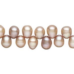 Freshwater pearl 1pkg1, top-drilled rice, 15 inch satin sand 7x6mm-8x6mm cultured