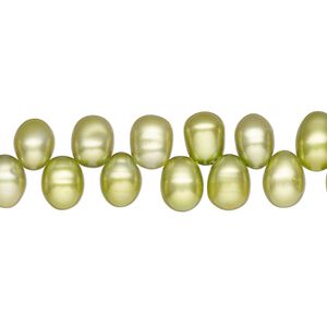 Pearl, cultured freshwater (dyed), yellow and green, 6x5mm-8x7mm top-drilled rice, D grade, Mohs hardness 2-1/2 to 4. Sold per 15-inch strand.