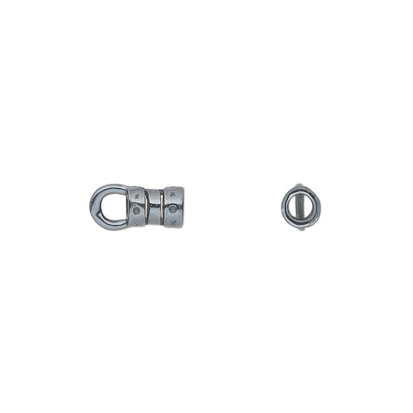 Crimp end, JBB Findings, gunmetal-plated pewter (tin-based alloy), 6x4mm tube with loop, 2.5mm inside diameter. Sold per pkg of 2. image number 0