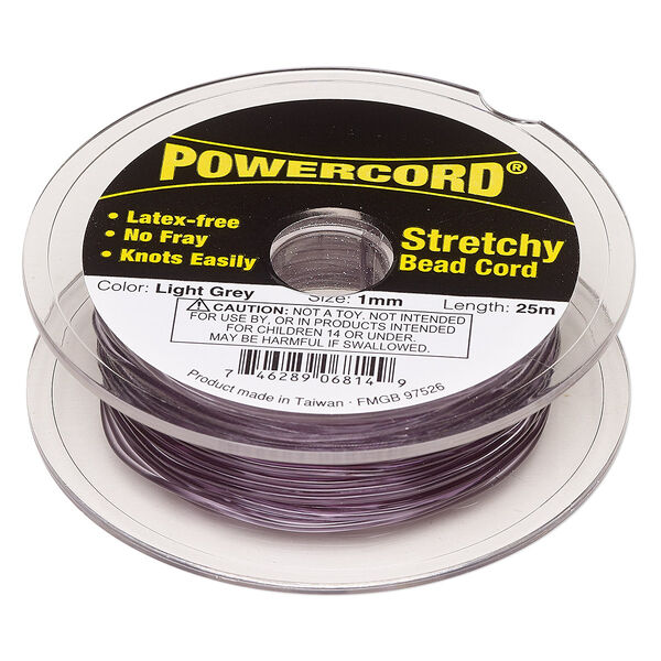 Cord, Powercord®, elastic, light grey, 1mm, 14-pound test. Sold per 25-meter spool. image number 0