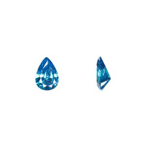 Gem, cubic zirconia, zircon blue, 10x7mm faceted pear, Mohs hardness 8-1/2. Sold individually.