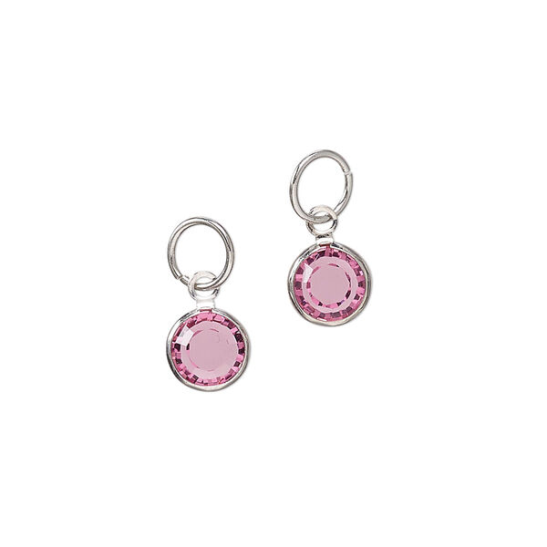 Drop "pewter" zinc-based alloy glass 2pk 7mm faceted round, silver finish pink image number 0