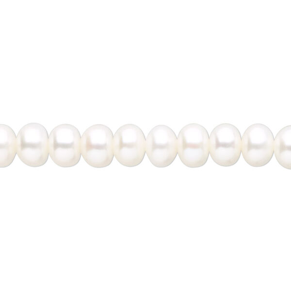 Pearl, cultured freshwater (bleached), white, 6-6.5mm button, B grade, Mohs hardness 2-1/2 to 4. Sold per 16-inch strand. image number 0