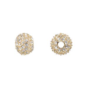 Bead, Dione®, crystal and gold-plated pewter (tin-based alloy), crystal clear, 10mm round. Sold individually.