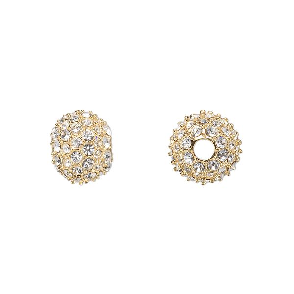 Bead, Dione®, crystal and gold-plated pewter (tin-based alloy), crystal clear, 10mm round. Sold individually. image number 0