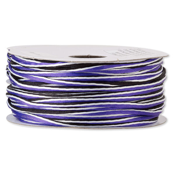 Cord, Satinique™, nylon, purple / white / black, 2mm regular with vertical stripe. Sold per 100-foot spool. image number 0
