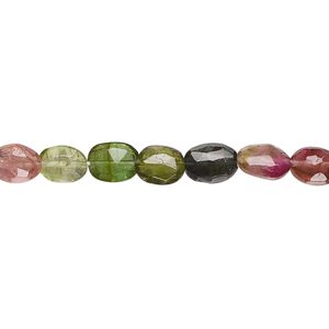 Multi-tourmaline 1pkg1, hand-cut faceted flat oval bead natural 15.5-16 inch 7x5mm