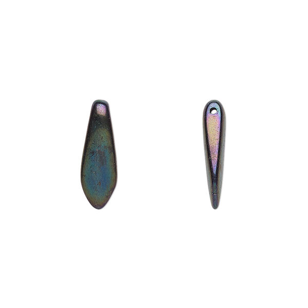 Bead, Czech pressed glass, iris green, 15.5x5mm top-drilled dagger. Sold per 15-1/2" to 16" strand, approximately 135-150 beads. image number 0