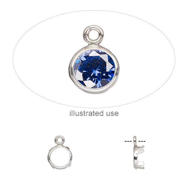 Drop, sterling silver, 6mm round with 5mm 4-prong low wall bezel setting. Sold per pkg of 2. image number 0