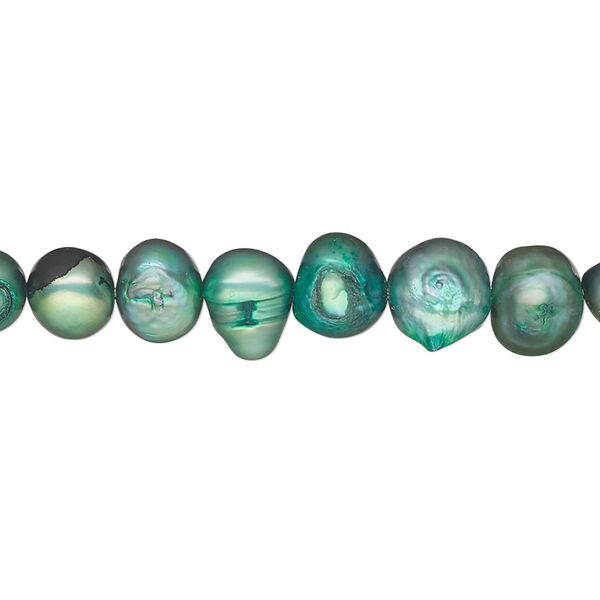 Pearl, cultured freshwater (dyed), forest green, 6-7mm flat-sided potato, D grade. Sold per 15-inch strand. image number 0