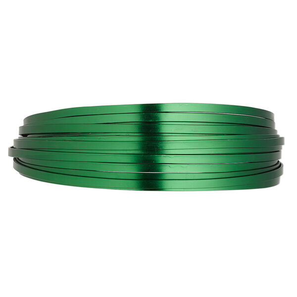 Wire, anodized aluminum, green, 3.5x1mm flat, 16 gauge. Sold per pkg of 18 feet. image number 0