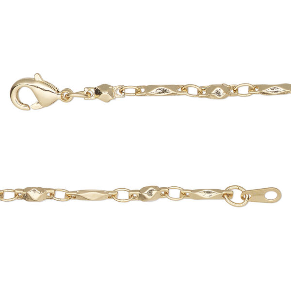 Chain, gold-finished brass, 3mm bar and link, 24 inches with lobster claw clasp. Sold individually. image number 0