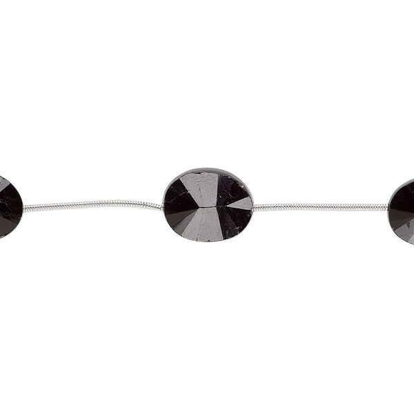 Bead, black spinel (natural), 13x11mm-15x12mm hand-cut faceted flat oval, B grade, Mohs hardness 8. Sold per pkg of 5 beads. image number 0