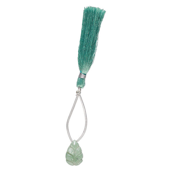 Green aventurine 1pkg1, hand-cut top-drilled carved leaf bead natural B grade, 18x12mm image number 1