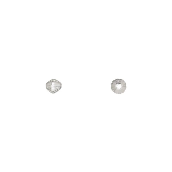 Bead, silver-plated brass, 4mm corrugated double cone. Sold per pkg of 100. image number 0