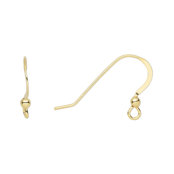 Ear wire, "vermeil", 15mm flat fishhook with 2.5mm ball and open loop, 21 gauge. Sold per pkg of 2 pairs. image number 0